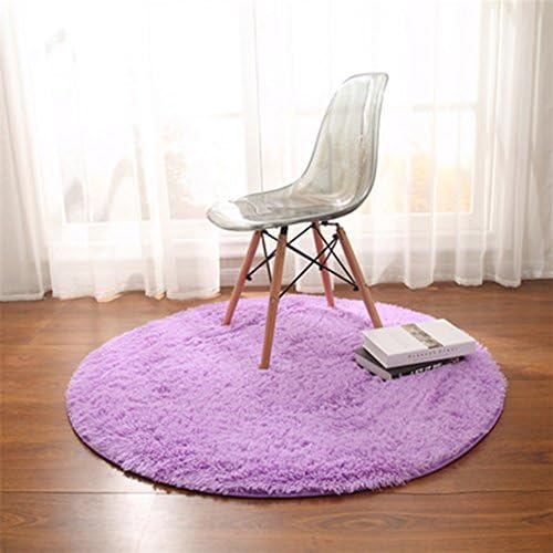 TMJJ Shaggy Living Room Bedroom Round Carpets Computer Chair Floor Mat Yoga Mat Home Decorative Area Rugs Comfortable and Soft (200x200cm, Light Purple)