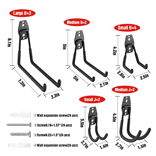 WORKPRO 12-Piece Garage Hook Set, Heavy Duty Steel Storage Hooks,Utility Wall Mount Hook ,Multi-Tool Hangers Holder for Garden Tools, Ladders, Bikes, Bulky Items