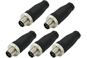 FOWIUNYE 5Pcs M12 5 Pin Male Connector, A Code Industrial Circular Connector Field Assembly Wireable Sensor IP67 Unshiled Straight Type Adapter 125V 4A AC/DC Connector