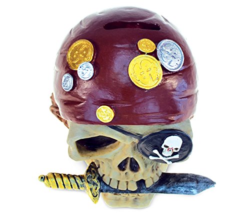 Money Bank Pirate Skull Handcrafted Table Top Resin - Pirates Theme Multicolor - Unique Elegant Gift and Souvenir by Mozlly