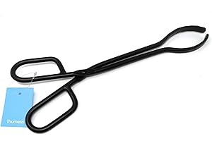 THORNESS Black Heavy Duty Cast Iron Fire Place Log Tongs for Indoor Fire/Fire Pits Accessories/Tongs for Outdoor Stove/Long Logs Tweezers/Firewood Tongs/Campfire Tongs