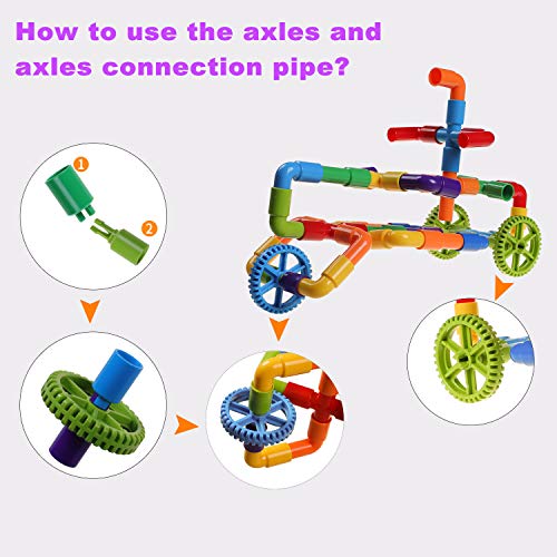 burgkidz 176 Piece Pipe Tube Building Toy Building Blocks, Pipeworks Construction Interlocking Creative Connecting Kit, Great STEM Toy for Both Boys Girls Ages 3+
