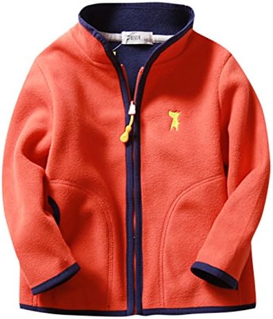 Boys Fleece Outwear Lightweight Soft Fleece Zipper Up Hand Pockets Long Sleeve Sweatshirt 7-8T Orange