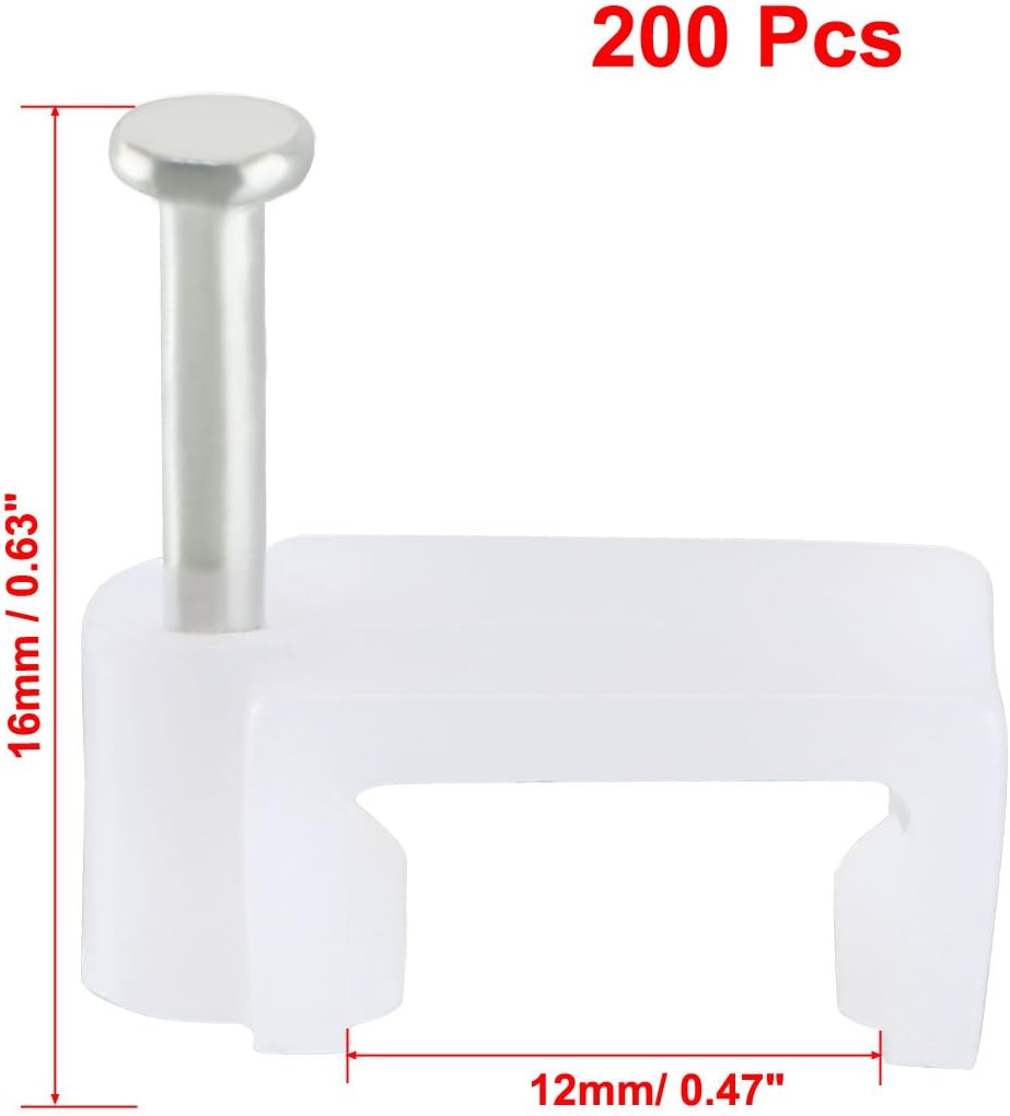 sourcing map Flat Cable Clip Nail Coaxial Tacks Wire Clips 12mm White 200pcs - Image 3