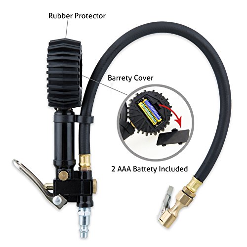 Onewell Digital Tire Inflator Gauge with 0.1 Display Resolution +200PSI Heavy Duty Air Chuck and Compressor Accessories With Rubber Hose and Quick Connect Plug for Truck, Automobile and Motorcycle - Thumbnail 4