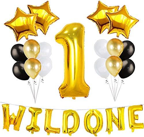 Baby Shower Kids First Birthday 1st Baby Girl Boy Wild One Safari Zoo Jungle Theme Party Balloons Set Decorations - Gold.