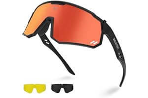 Excoutsty Polarized Sports Sunglasses for Men Women,UV400 Sports Windproof Cycling Sunglasses with 3 Interchangeable Lenses