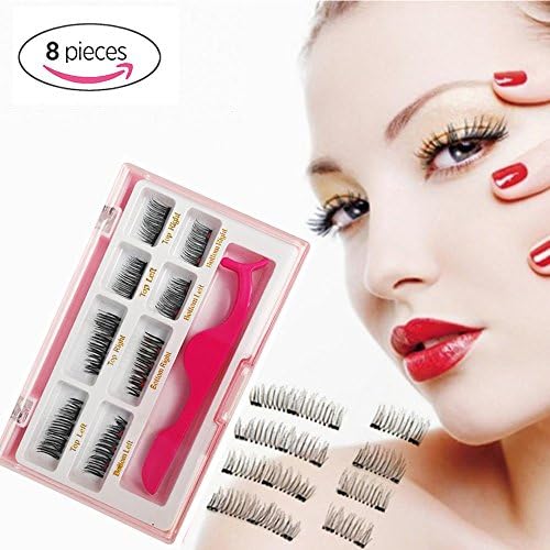 Magnetic Eyelashes Plus Tweezers,Full Size Half Size Fake Eyelash Extension Set ,0.2mm Ultra Thin Magnetic False Eyelashes,3D Reusable Fake Lashes for Natural Look 2 Pairs / 8 Pieces