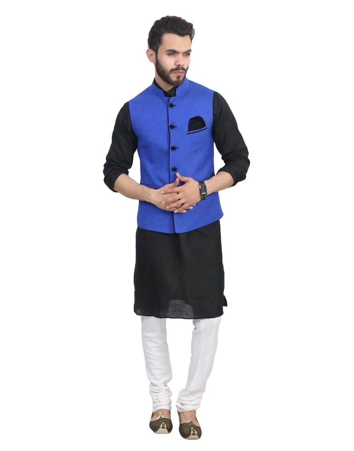 manq men's band collar slim fit party/casual waist coat