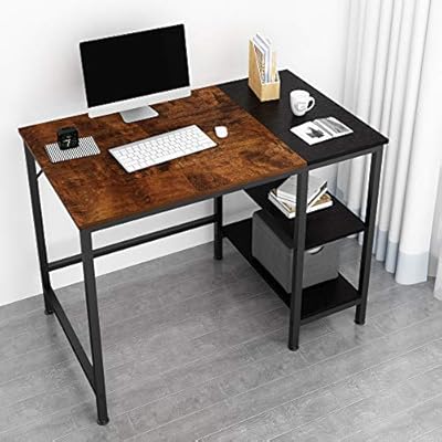 Joiscope Computer Desk With Shelves Laptop Table With Grid Drawer 40 Inches Vintage Oak Finish Amazon Ae