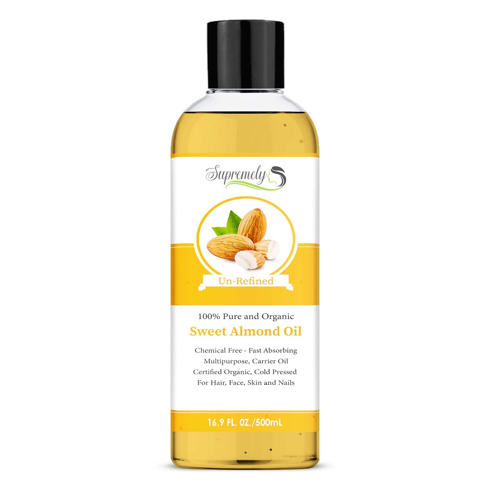 Pure Sweet Almond Oil for Skin and Hair - Cold Pressed, Natural Moisturizer and Carrier Oil - Promotes Healthy Hair Growth and Smooth Skin