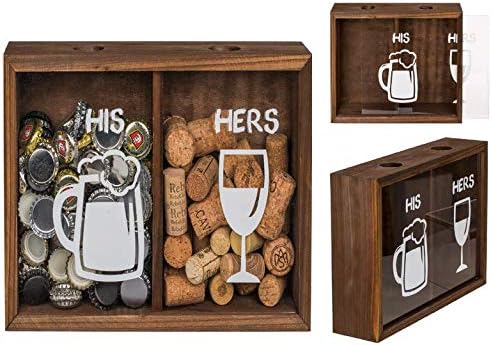 Caja de madera para tapa de bebidas, chapas y corcho, dos compartimentos: Amazon.es: Hogar