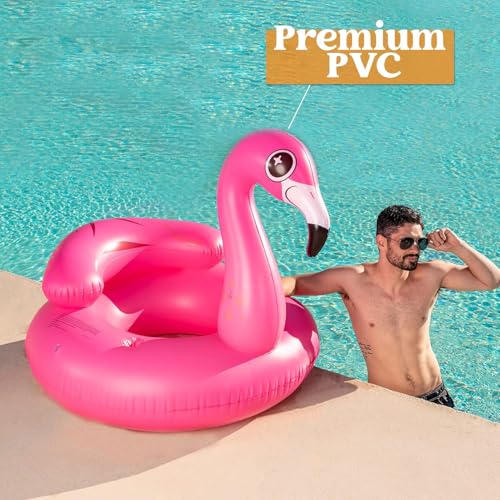 JOYIN 45"/112cm Fancy Inflatable Flamingo Float Float Water Pool Air Mattress with Refrigerator Toy for Water Parties Summer Party