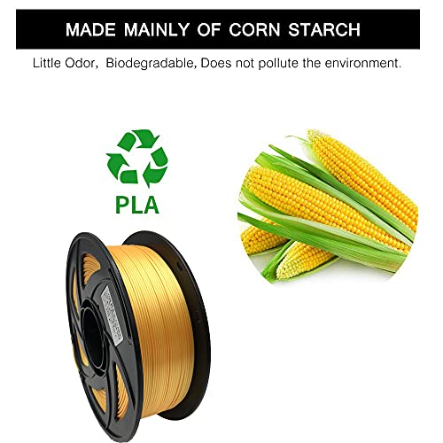 Silk PLA Filament, 3D-Druckerfilament 1,75 mm, Maßgenauigkeit +/- 0,02 mm, 1kg pro Spule, Silky Shiny Filaments für die Meisten FDM 3D-Drucker, Silk Gold