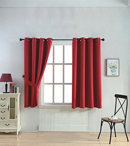 Taisier Home Fashion Window Privacy Assured Eyelet Red Short Curtains Blackout Window Curtains for Girls Room / Kids Curtain with 1 Tieback ( 1 Panel , 52" Width × 63" Drop, Red )