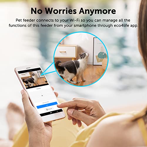 Automatic Cat Feeder, eco4life 6L WiFi Pet Food Dispenser, Timed Cat Feeder with Camera, APP