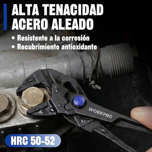 WORKPRO Adjustable Wrench Pliers 108 mm, Wrench Type Pliers with Self-adjusting Jaw, Max Opening 20 mm, Non-Slip Handle, for Nuts and Pipes