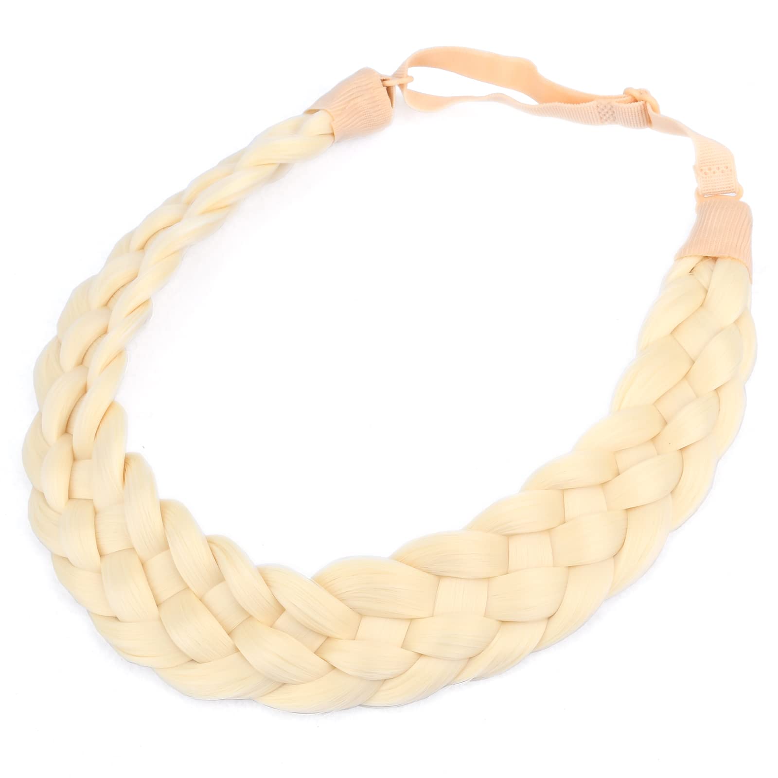 BOBIYA 5 Strand Synthetic Hair Braided Headband Classic Chunky Wide Plaited Braids Elastic Stretch Hairpiece for Women Girl (Light Blonde)