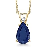 Gem Stone King 14K Yellow Gold Blue Sapphire and Lab Grown Diamond Pendant Necklace for Women | 2.18 Cttw | Gemstone September Birthstone | Pear Shape 10X7MM | With 18 Inch Chain