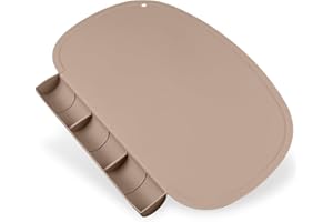 KALOVIN Silicone Placemat with Food Catching Pockets for Baby & Kid, Food Grade Silicone Non-Slip Toddler Food Place Mats with Raised Edges for Dining Table (Natural)