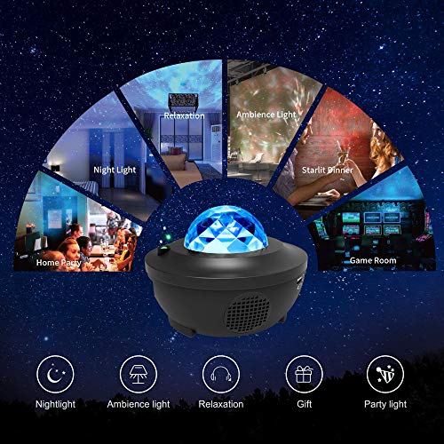 LBell Night Light Projector, 2 in 1 Ocean Wave Projector Star Projector w/LED Nebula Cloud for Baby Kids Bedroom/Game Rooms/Home Theatre/Night Light Ambiance with Bluetooth Music Speaker