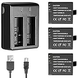 Neewer 900mAh Rechargeable Action Camera Battery (3 Pieces) with USB Dual Charger for AKASO Lightdow Vtin Cymas DBPOWER APEMAN Vikeepro Canany Wimius Campark SOOCOO SJCAM SJ4000 SJ7000