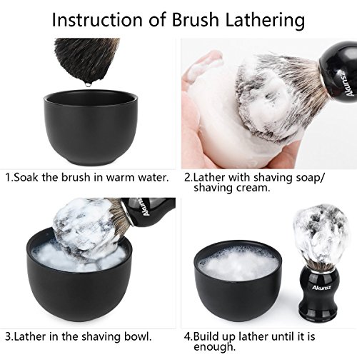 Shaving Brush and Bowl, AKUNSZ Shave Kit: Pure Badger Shaving Brush + 3.2" Black Stainless Steel Shaving Bowl + Shave Stand - Shave Brush Kit