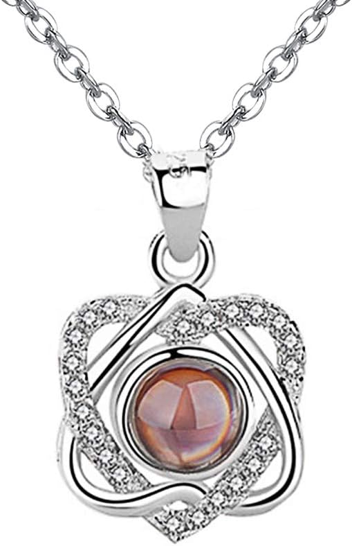 Cuidado 925 Sterling Silver Projective Necklace, The Memory of Love Nanotechnology Necklace, DOUYIN Necklace - 100 Different Languages for I Love U