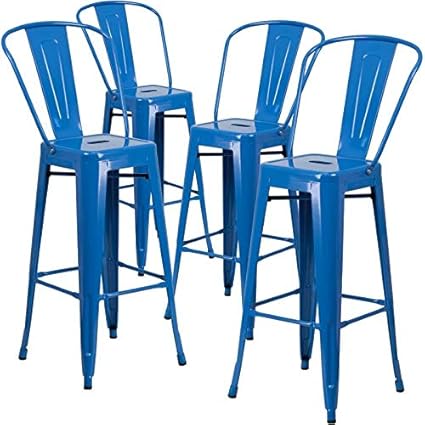 Rajtai Shree Restaurant/Kitchen/Bar/Cafe/Garden Metal Height Chair (Blue Color) - Set of 4