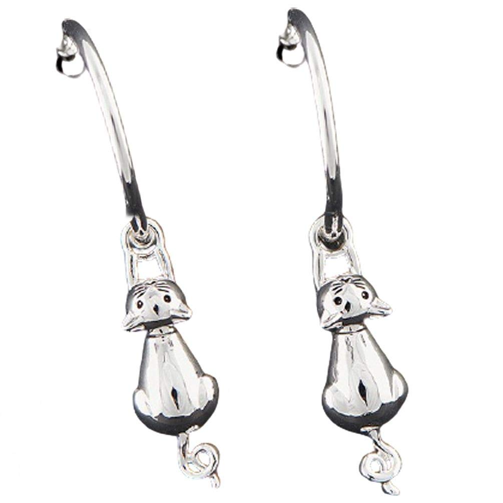Hanging Cat Silver Plated Earrings