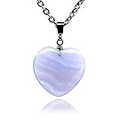Gemstone Natural Blue Lace Agate Heart Charm Pendant Necklaces 20"