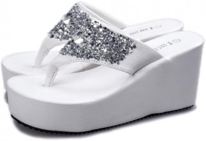 SHANGXIAN Summer Flip Flops Comfortable Thick Bottom Sandals Women's Casual Platform Wedges Slipper,White,US8/EU39/UK6/CN39