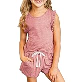 DOKOTOO KIDS Girls Summer Outfits Girl Clothes Sleeveless Tops and Shorts Set with Pockets Size 4-13 Years