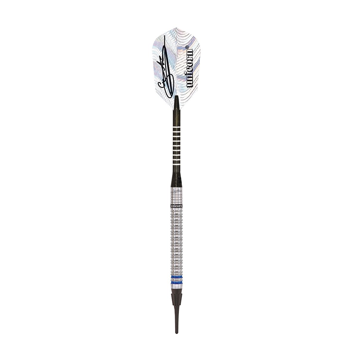 Unicorn Soft Tip Professional Darts Set | Gary 'The Flying Scotsman' Anderson Phase 3 World Champion | 90% Natural Tungsten Barrels with Blue Accents | 18 g