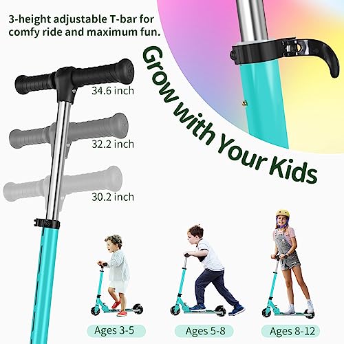 BELEEV V2 Kids Scooter 3-12 Years Old, Folding Scooter with 2 LED Wheels, Stem, Deck, 3 Height Adjustable, Scooter for Girls and Boys, Scooter