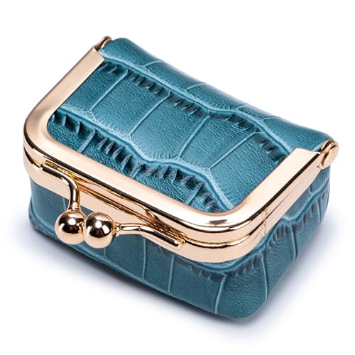Travel Jewelry Organizer Case, Black Crocodile Pattern Faux Leather, Small Portable Jewelry Box with Kiss Lock Clasp, Rectangular Jewelry Roll for Women, 4 Compartments (Blue, S) at Amazon