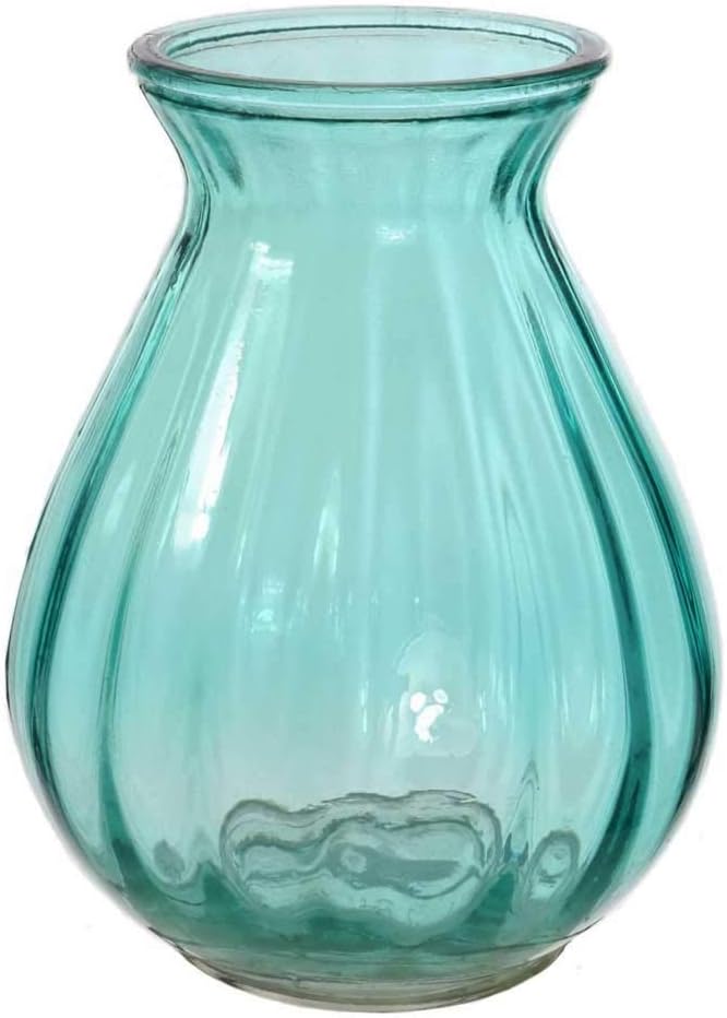 AngraveHome Ribbed Teal Glass Flower Posy Vase Jar Home Decoration