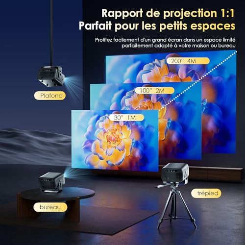 [Built-in App] 1080P 4K Video Projector Supports Mini Home Theater Projector Video Projector Support for Automatic Trapezoidal Correction, Android TV BT5.1 360° Rotation, TV Stick/with HDMI,