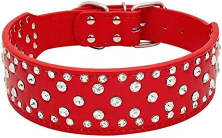 Rhinestones Dog Collars-2" Width Bling Crystal Diamond Studded Dog Collar PU Leather Pet Collar for Medium & Large Dogs…