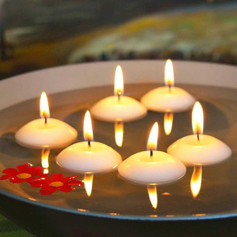 Amazon Com Floating Candles Classic Unscented Tealight Shape Candles With 100pcs Silk Rose Petals Mini Candle Discs For Weddings Anniversaries Birthdays Home Decoration Spa Relaxation 10pack Ivory Home Kitchen