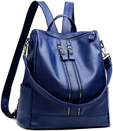 Lightweight Women Genuine Leather Backpack Casual Shoulder Bag Purse Vintage Women's Backpack School Bag (Blue)