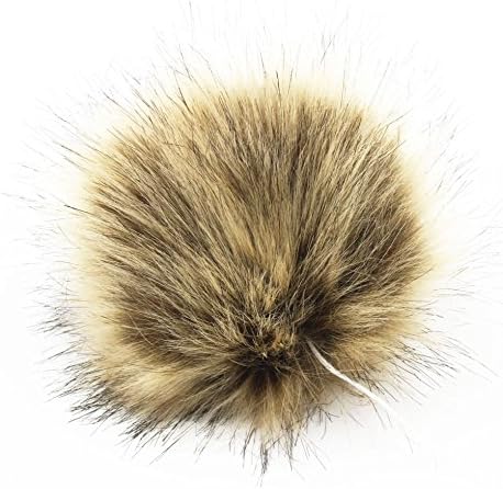 1pc Faux Fox Fur 4.3inch Fluffy Pom pom Ball W/ Cord for Hat Scarves Accessories DIY (Brown)