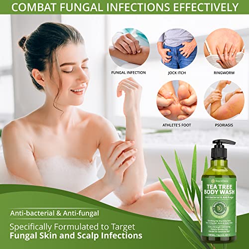 Roycederm Tea Tree Body Wash: Tinea Versicolour Body Wash - For Folliculitis, Jock Itch, Athletes Foot, Body Odor, Ringworm - 500 ml (1 Pack)