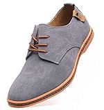 DADAWEN Men's Leather Oxford Shoe Grey US Size 12