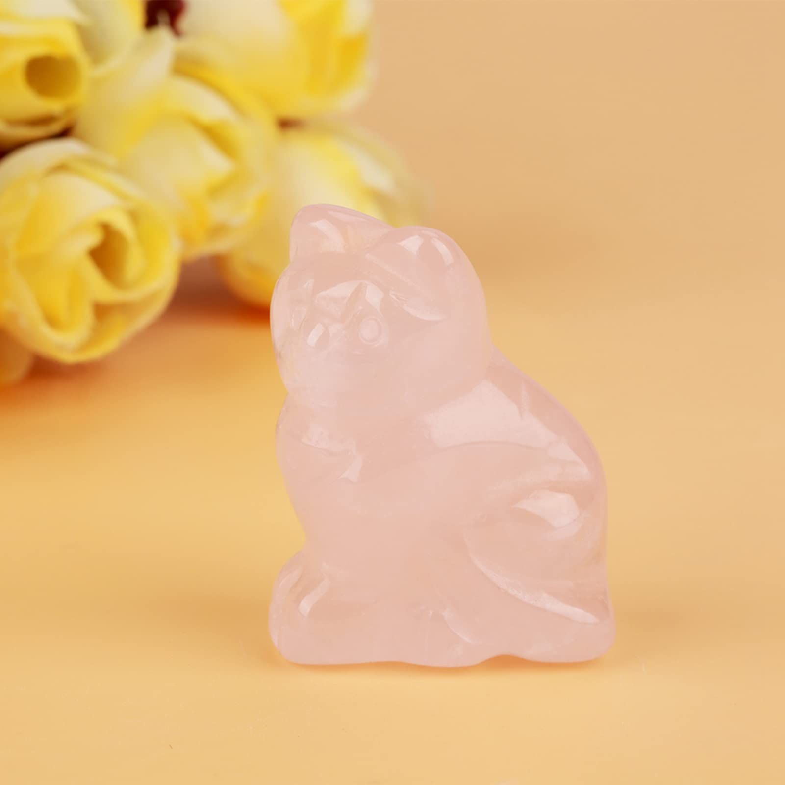 FTVOGUE Rose Quartz Statue Carved Kitten-shaped Figurine Ornament Pink Crystal Healing Stone Gemstone Decoration