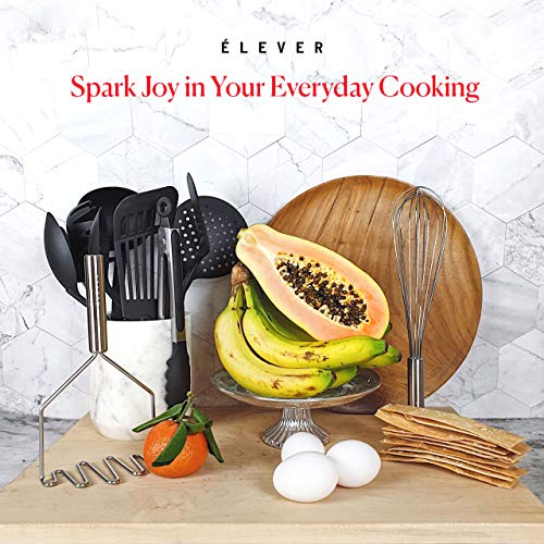 Kitchen Utensil Set - 11 Kitchen Gadgets & Cooking Utensils. Stainless Steel Kitchen Utensils for Nonstick Cookware. Spatula Set, kitchen tongs, potato masher set, Apartment Essentials Gifts - ÉLEVER