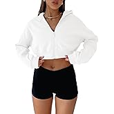 Aurgelmir Women's Cropped Zip Up Hoodie Sweatshirts Long Sleeve Casual Loose Y2K Pullover Tops