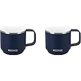 KEEPEE 4 oz Stackable Cup with Handle, Vacuum Insulated Espresso Coffee Cup with Ceramic Coating, Stainless Steel, 2 Pack, Navy