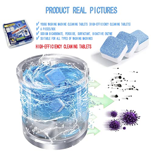 YOUGG Washing Machine Cleaner Tablets（6 Pack,Fresh Solid Washer Deep Cleaning Tablet,For HE