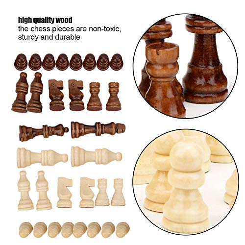 32PCS Wooden Chess Pieces, Wood Chessmen Pieces Only, Figures Chess